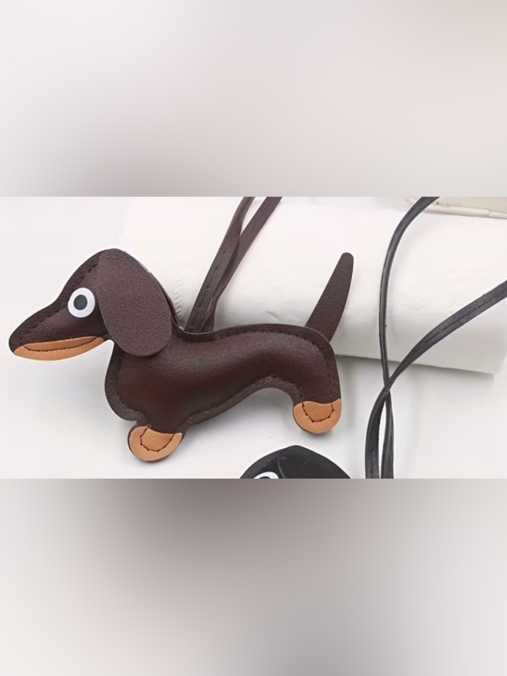 Dachshund Leather Bag Charm in Brown - Picture 2 of 4